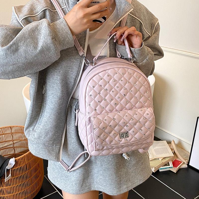 Rhombus diamond backpack bag women's new fashionable versatile small backpack shoulder travel bag