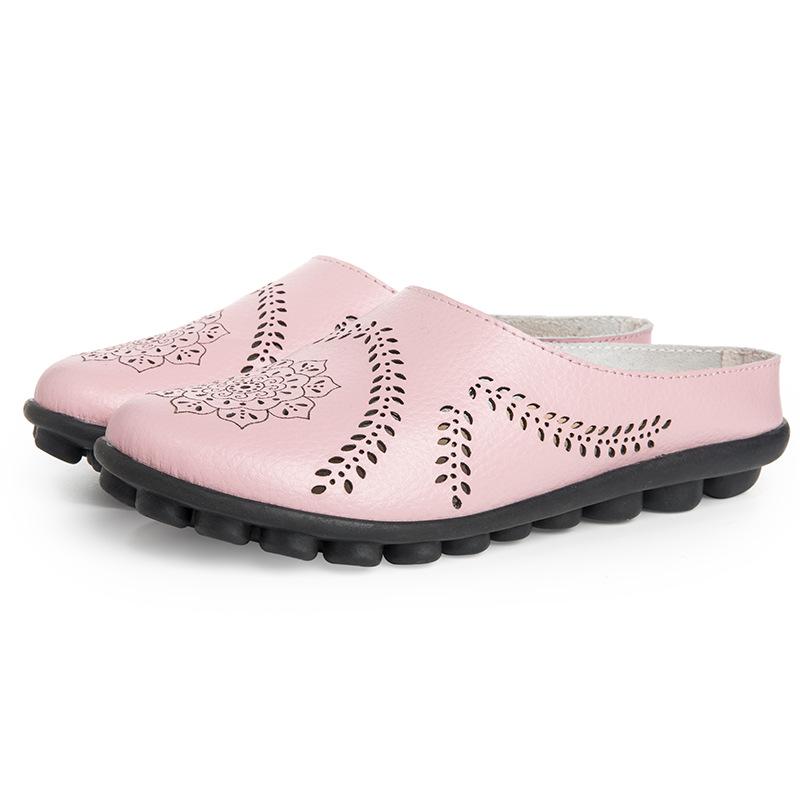 Women Slippers Spring Summer Casual Leather Low Cut Flat Peas Toe Mother