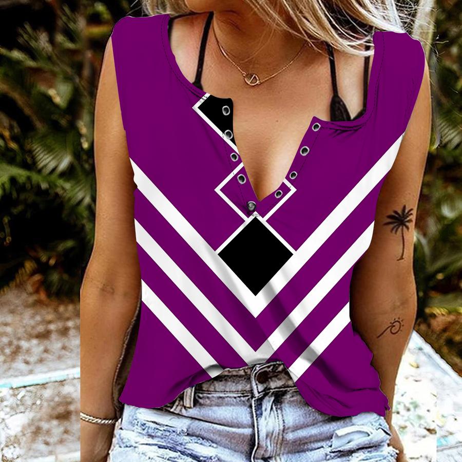Dámské tílka Sexy letní topy s výstřihem do V Vesta s 3D vzorem čáry Tisk Cool lehké topy