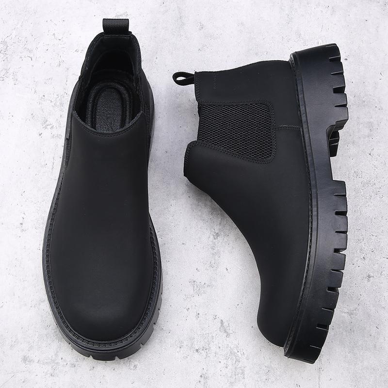 Men Plus Size Thick Soled Chelsea Boots Height Increasing Non Slip Business Casual Breathable Frosted Niche Fashion Short Boots