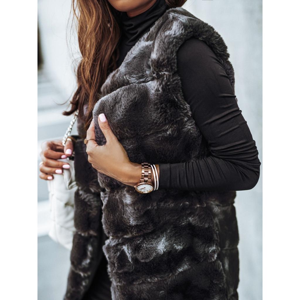 Women's Winter Autumn Long Faux Fur Vest Sleeveless Jacket Casual Outerwear For European American Style