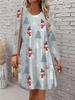 New Year Party Women Dress Christmas Robe Casual Long Sleeve O-Neck Loose A-Line Dress