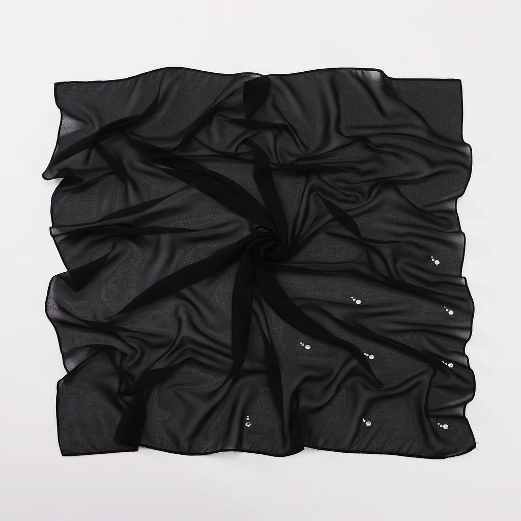 New Arrival Pearl Chiffon Drop-Shaped Rhinestone Square Scarf, High-Quality Hijab for Malaysian Malay Women