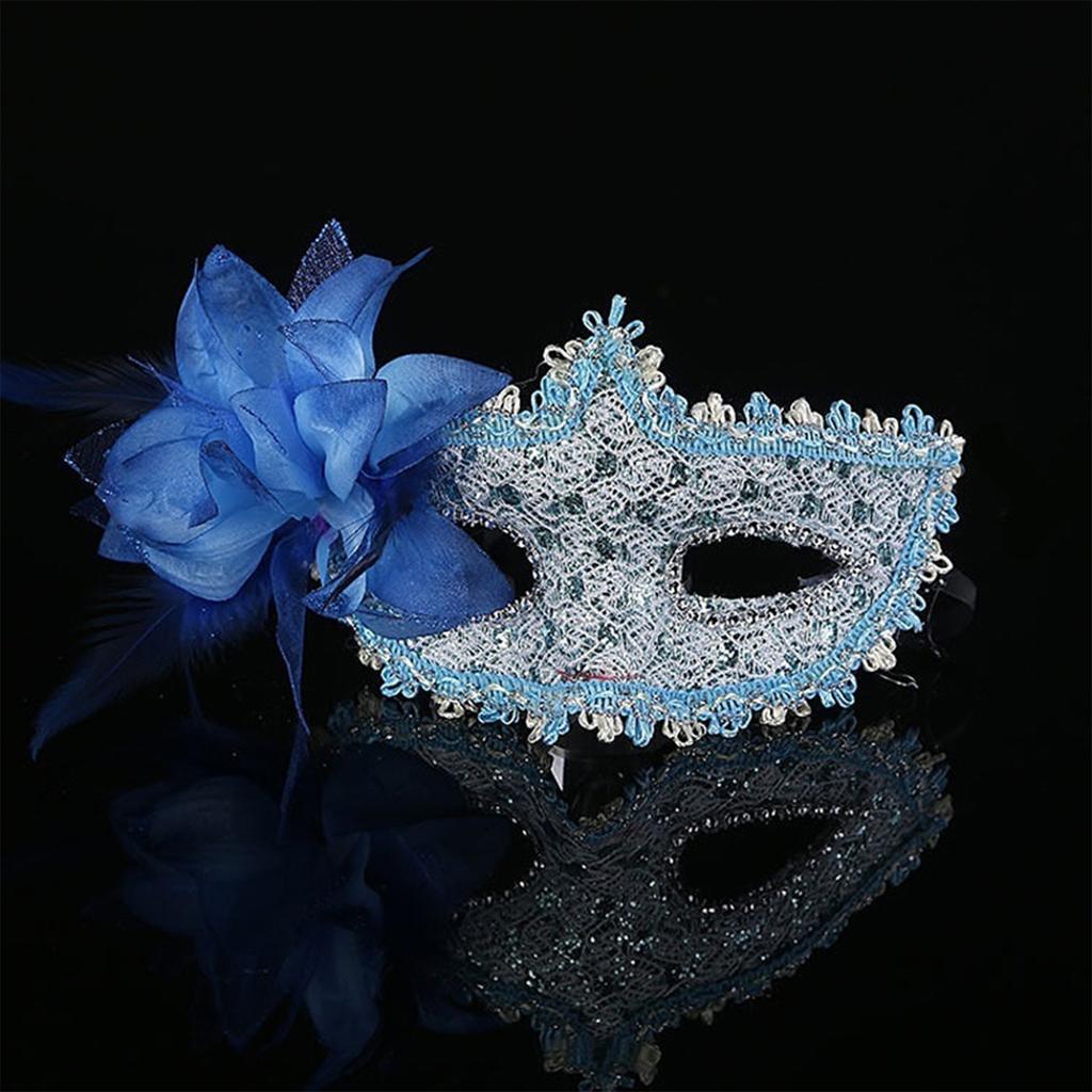 Feather Rhinestones Masquerade Mask Lace Flower Half Face Sexy Feather Flower  For Couple Masquerade Ball Party Game