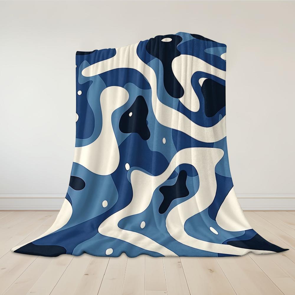 Blue Swirls Flannel Blanket Warm Soft Halloween Christmas Couch Warm Cozy Decorative Decor Gift for All Season