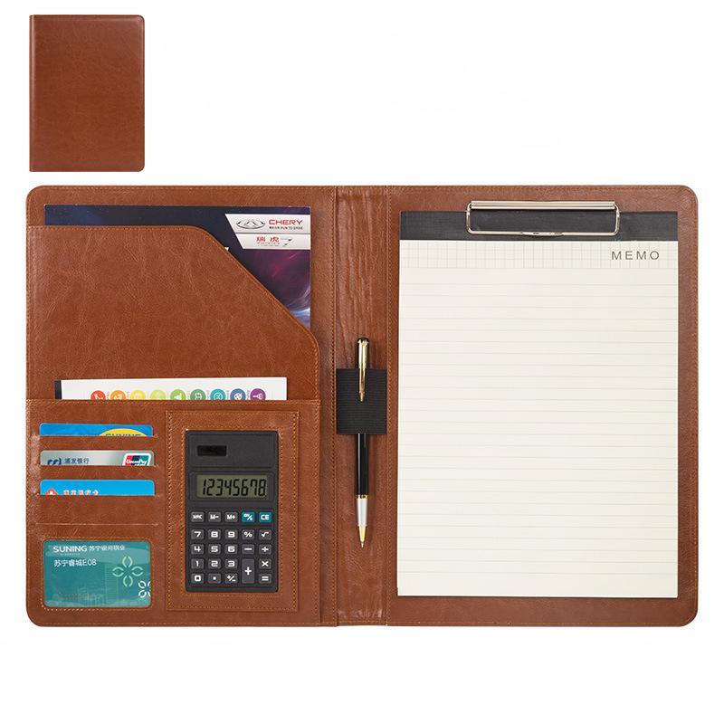 

Современная папка для конференций формата А4, органайзер-портфель из натуральной кожи с калькулятором JKL None коричневый