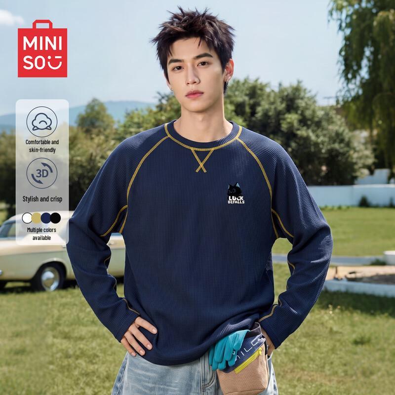 MINISO Men's Casual Long Sleeve Antibacterial Crewneck T-Shirt