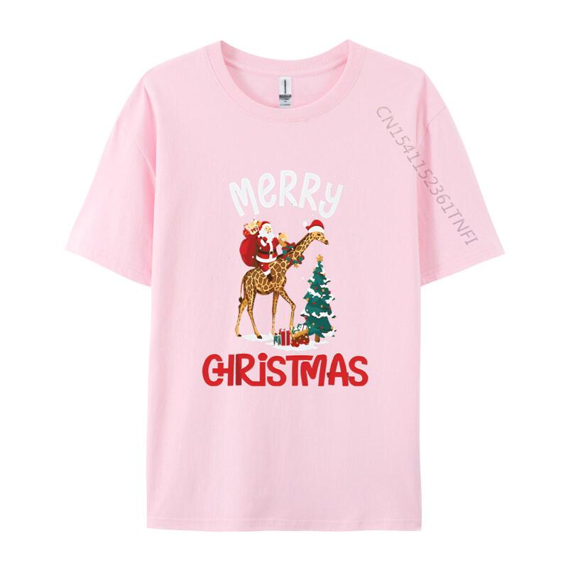 Merry Christmas Giraffe Riding Santa Tshirts Birthday Party Premium TShirt Fashionable Geek Tops Tees Cotton Top TShirts