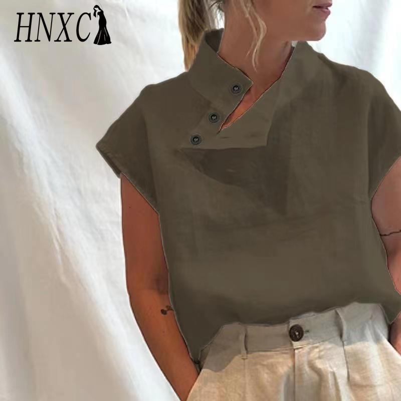 HNXC Women's Fashion Casual Solid Color Print Short Sleeve Blouses & Shirts