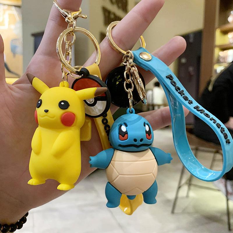 Silicone Keychains Pikachu Charmander Snorlax Bag Charms Anime Backpack Pendants Decor Accessories Kids Toys