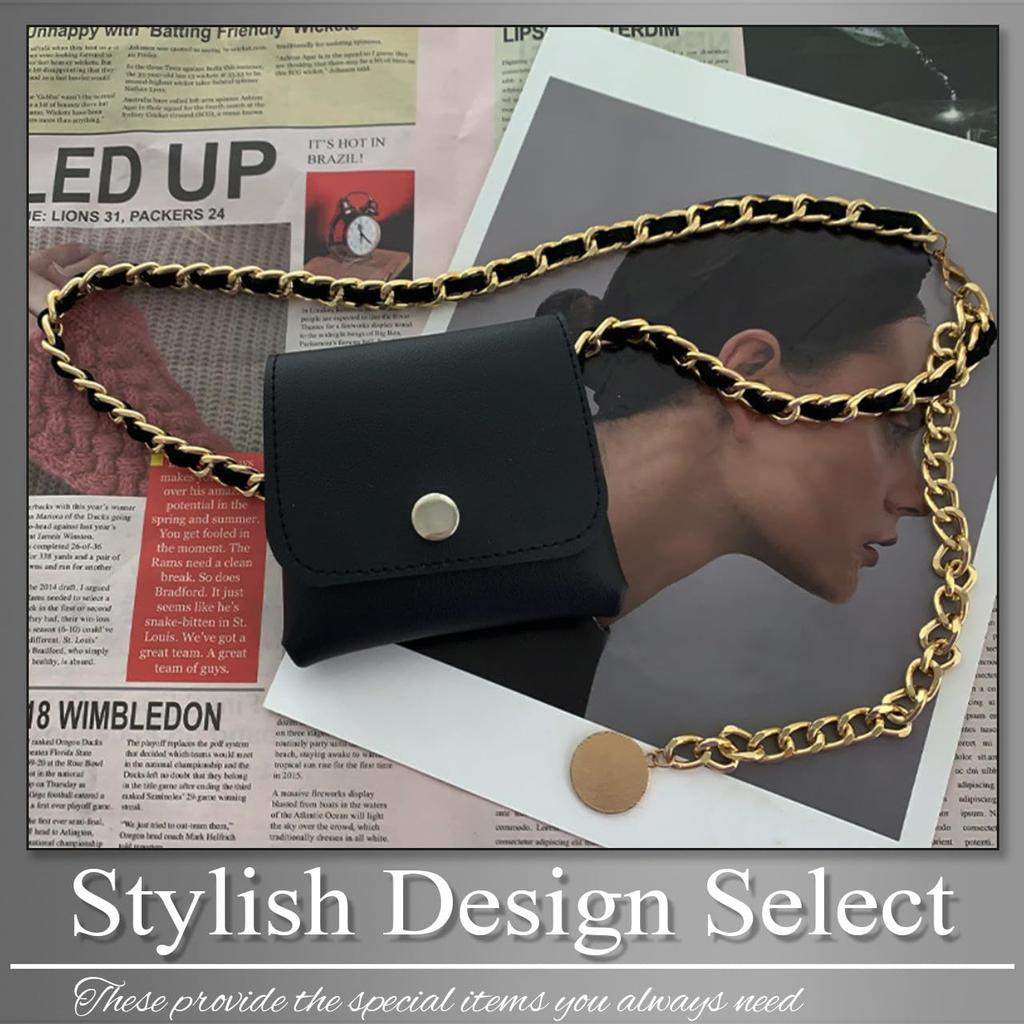 Buzz Selection Belt Chain Mini Waist Stylish Accent for LBT914 Pouch, Accessory, Women, (Black)