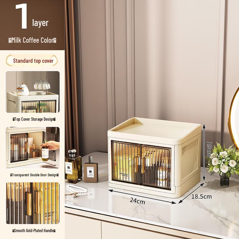 Foldable Acrylic Skincare Vanity Organizer with Double Doors, Dustproof Multi-layer Storage Box