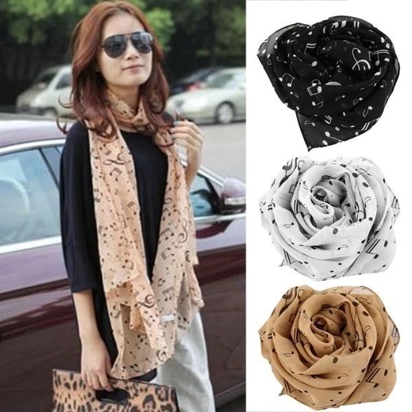 Womens Gifts Scarves Musical Note Print Ladies Soft Chiffon Scarf