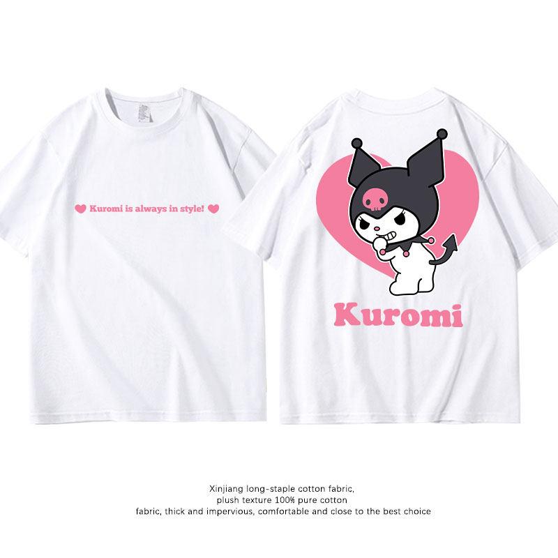 Kulomi Summer Pure Cotton Childrens Tshirt Fashionable Doublesided Cartoon Printed Parentchild Outfit Round Neck Top L