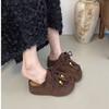 Thick-soled inner height-increasing bag head half slippers women's outer wear autumn new one-pedal Boken slippers
