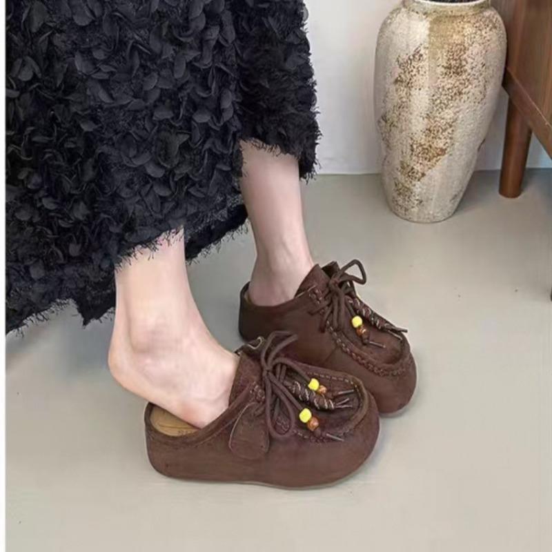 Thick-soled inner height-increasing bag head half slippers women's outer wear autumn new one-pedal Boken slippers