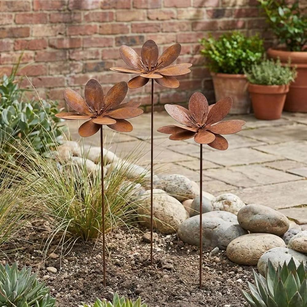 1/3 PCS Weather Resistant Floral Stake Metal Three-Dimensional Flower Ornament Garden Decoration