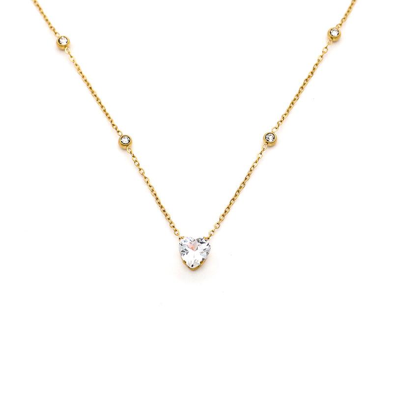 Stylish And Simple Stainless Steel Dopamine Necklace For Women'S High Sense Of Love Zircon Collarbone Chain Does Not Fade