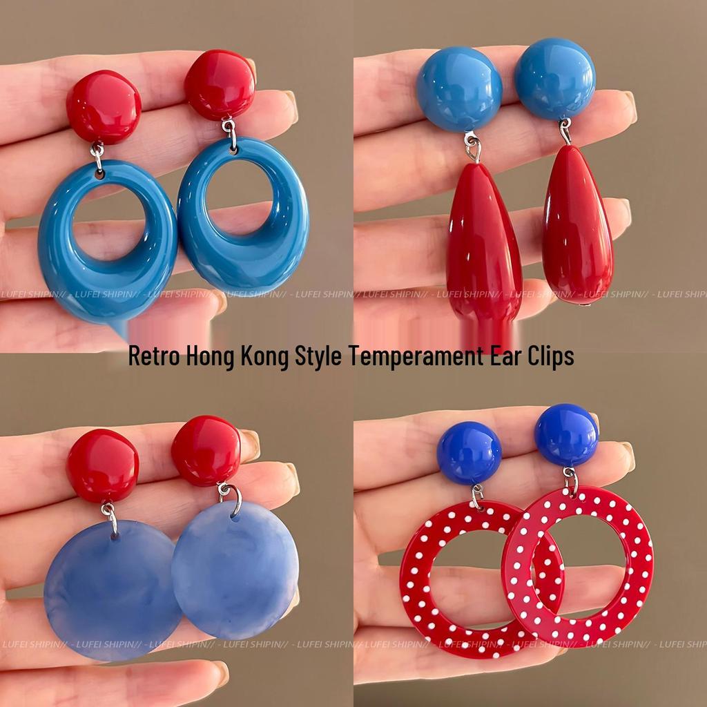 2025 New Retro Hong Kong Style Colorful Earrings: Luxury, High-End Studs, Exaggerated Fashion for Women