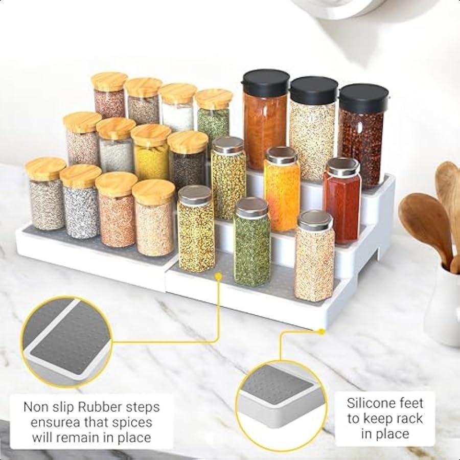 Pack of 2 3Tier Spice Racks Expandable and NonSkid Ideal as Medicine Cabinet Organizers Kitchen Shelf Pantry Organizer and Seas