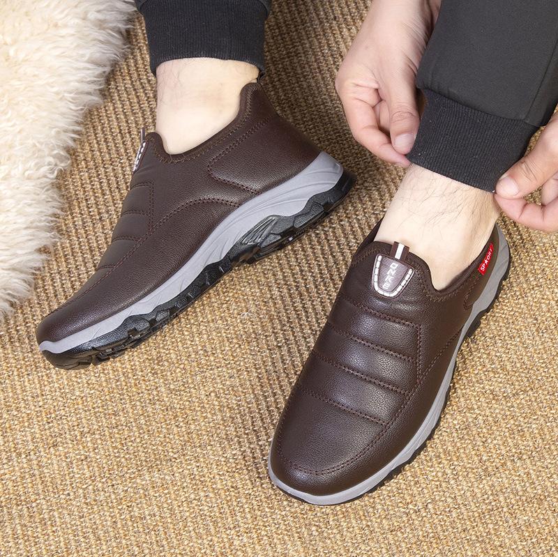 2025 winter new cotton shoes men's leather surface piled thickened warm dad shoes casual snow boots boots