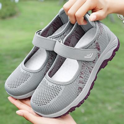 Middle-Aged And Elderly Mother Shoes Summer Fly-Woven Velcro Sandals Soft-Soled Breathable Mesh Walking Shoes Casual Women'S Shoes