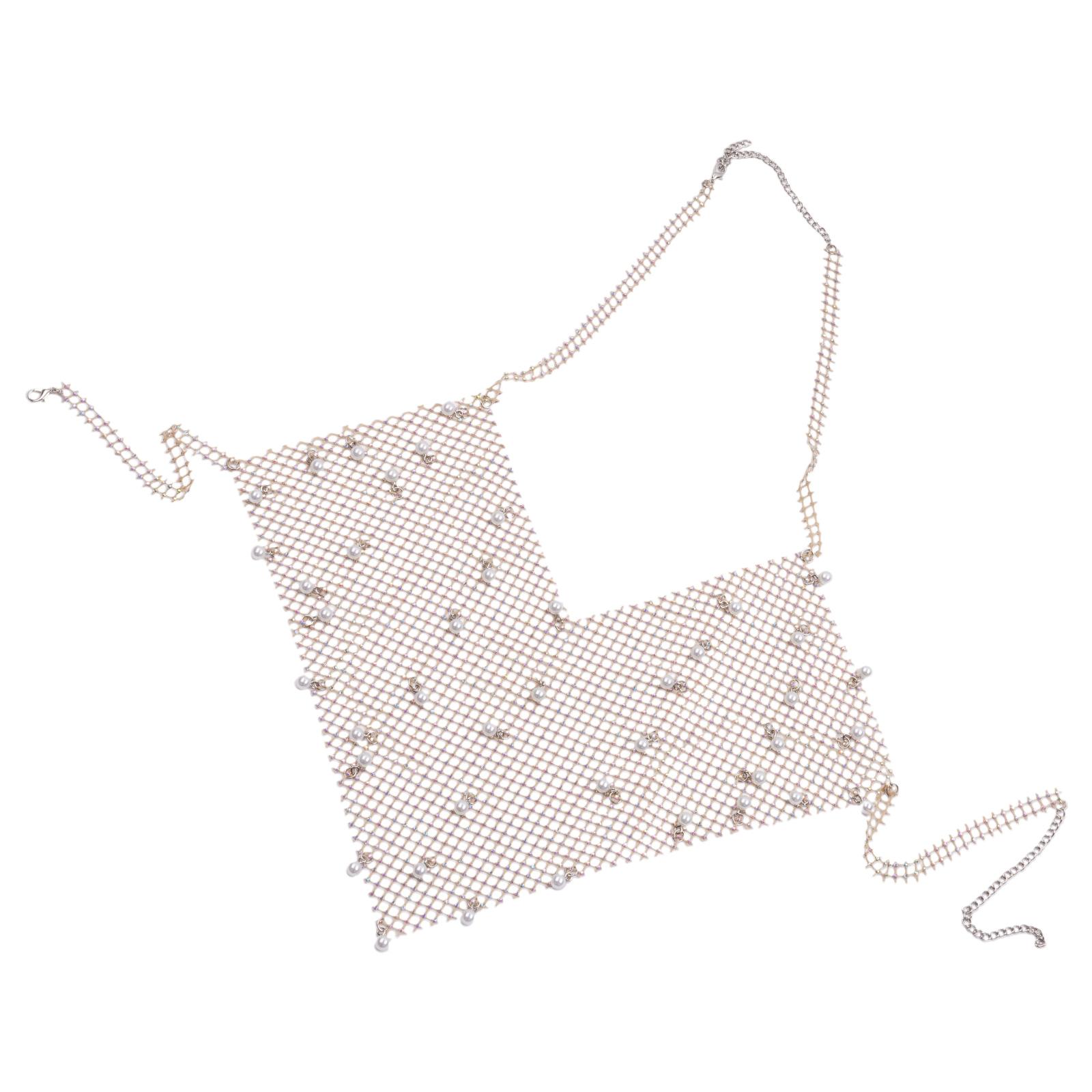 

Елегантна підвіска з перлів, прозора майка-бодічейн, унікальний бодічейн з підвісками з перлів, елегантний аксесуар для тіла для трендсеттера S