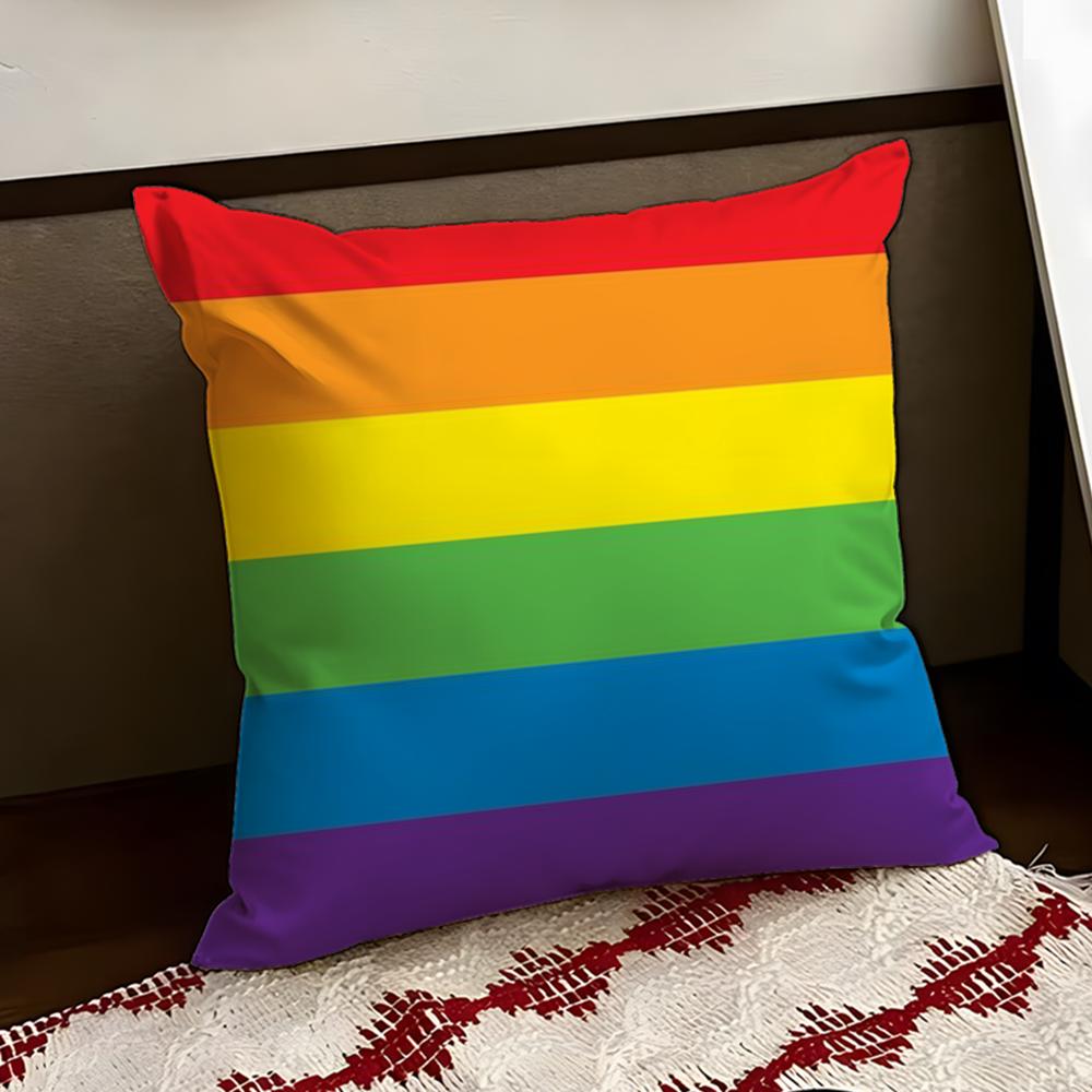 Homosexual Rainbow Flag Cushion Cover Reversible Soft Durable Pillow Cover Home Car MultiScene Use for Daily Comfort