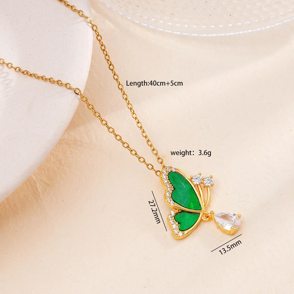 Fashion Shell Butterfly Zircon Pendant Necklace Gold Color Stainless Steel Chain Jewelry Gifts for Women Teen Girls