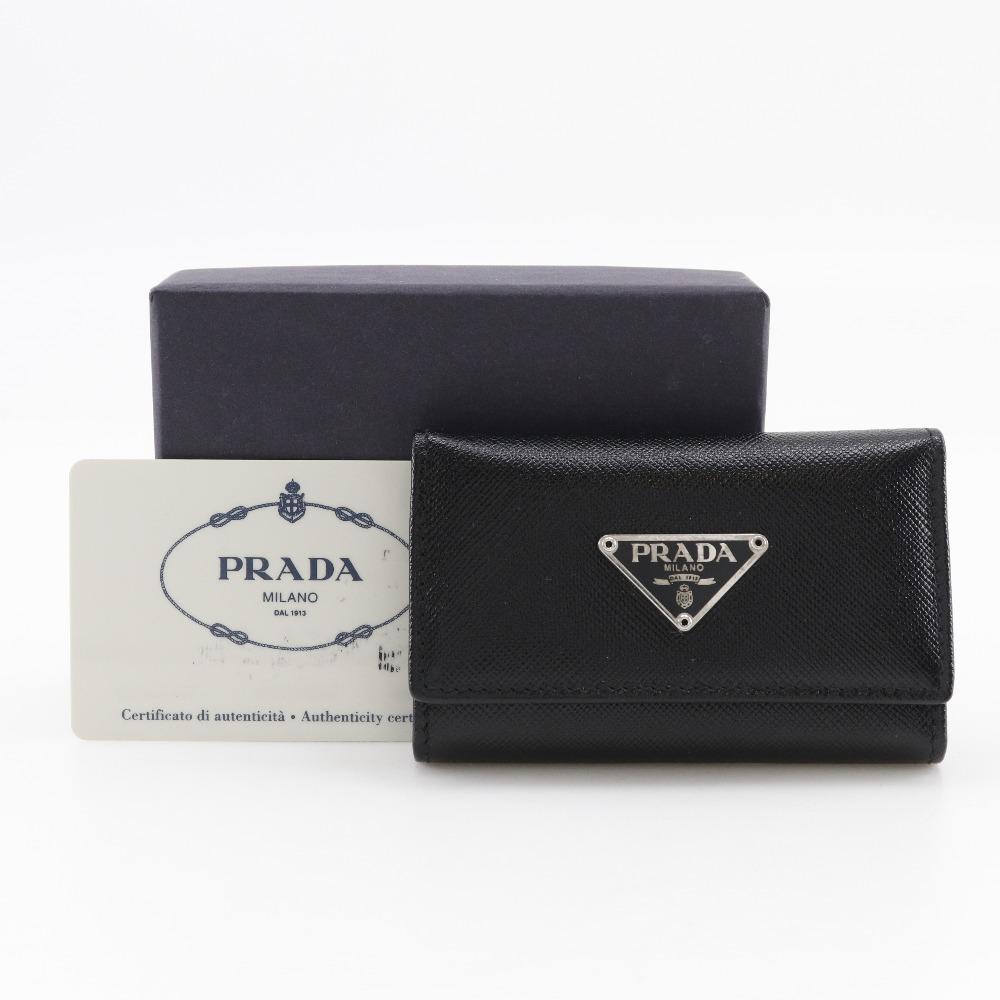 PRADA Safiano Key Holder  M222A 6 hooks Triangular logo black leather unisex Used