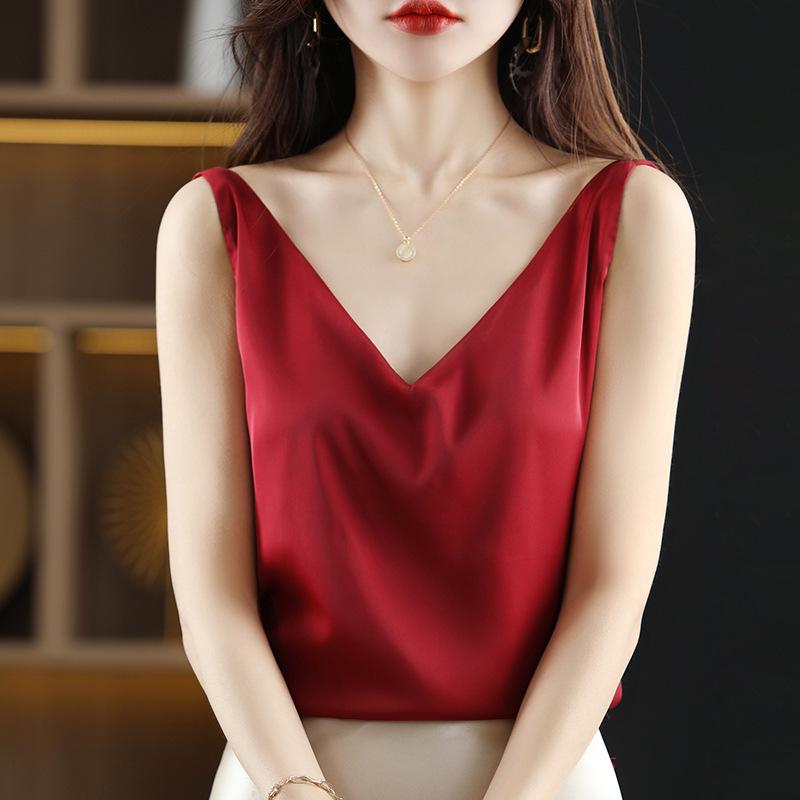 Women's Summer Silk Camisole, Satin V-Neck Top, Unique Base Layer.