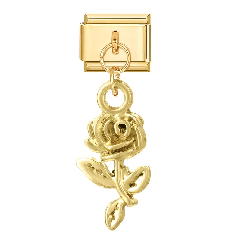Gold Color Heart Lips Bow Knot Rose Swan Fishbone Pendant Charm Links Fit 9mm Stainless Steel Bracelet DIY Making Men Women Gift