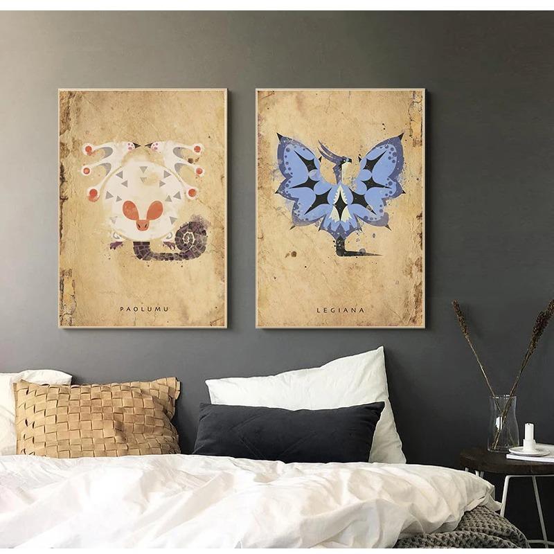 Monster Hunter Poster Hanging Painting Japanese-Style Game Animated Cafe Canvas Painting Wall Pictures for Living Room Art