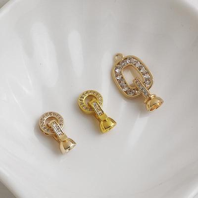 14K Gold Filled Zircon Round Connector O-Ring Square Clasp for DIY Jewelry