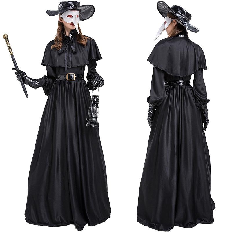 Elegant Polyester Plague Doctor Costume With Dramatic Beak Mask For Cosplay Events