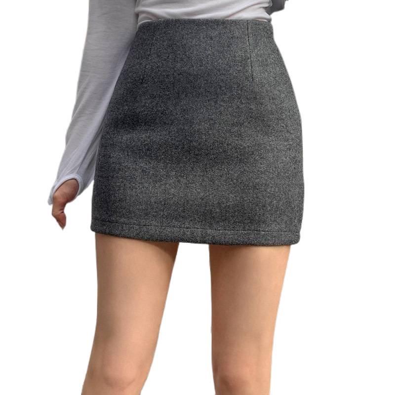 2025 High-Waisted Grey Wool A-Line Mini Skirt - Versatile Autumn/Winter Fashion, Anti-Exposure Design