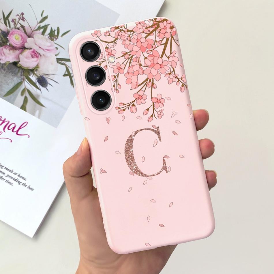 For Samsung Galaxy A15 Fashion Crown Sakura Initial Letter Case For Samsung A15 SM-A155F A 15 4G Soft Silicon Phone Bakck Cover