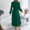 Women's Casual  Round Neck Ear-rimmed Long Sleeve Tight Waist Pleated Dress