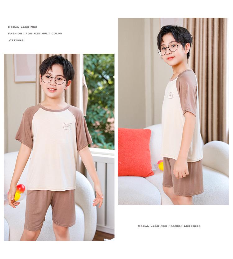 Modal Summer Pajamas: Ice Silk Short-Sleeve Set for Boys and Girls 