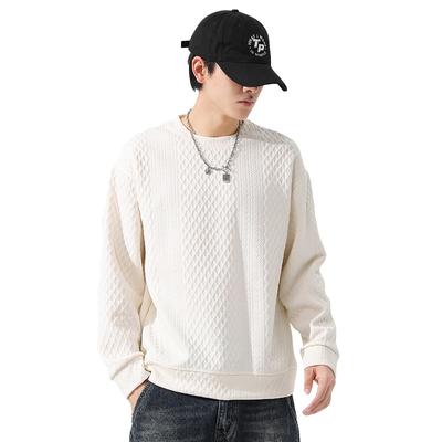 Autumn Round Neck Pullover Large Size Loose Internet Celebrity Same Style Sweatshirt for Young Men Korean Version Trendy Diamond Jacquard Waffle