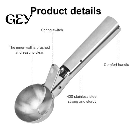 Scoop Tool Ice Cream Fruit Scoop, Stainless Steel Scooper with Trigger Non-Slip Handle, Heavy Duty Metal for Balls Rebound