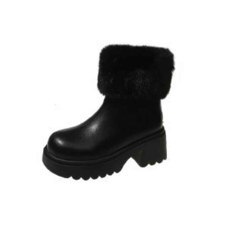 Herbst und Winter neue Mode Stiefel runde Spitze Reißverschluss hinten mittlerer Absatz dünne Martin Stiefel große Größe kurze flauschige Stiefel
