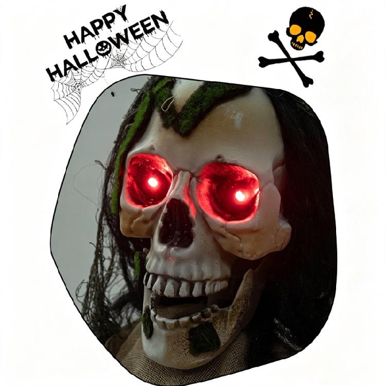 Halloween-Partyfigur mit rotem Lichtblick, geräuschaktiviert, bewegungsaktiviert und mit gealterter Stoffoberfläche für den Einsatz im Garten, auf der Veranda, auf dem Friedhof als Display-Szene