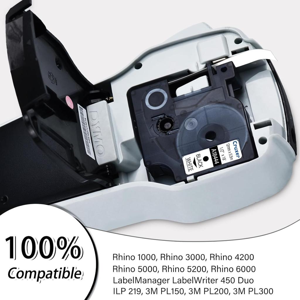 5/10PK 9mm 12mm 19mm Compatible for Dymo IND A18444 S0718600 Vinyl Label Tapes Ribbons Replacement for Dymo Rhino 1000 4200 6000