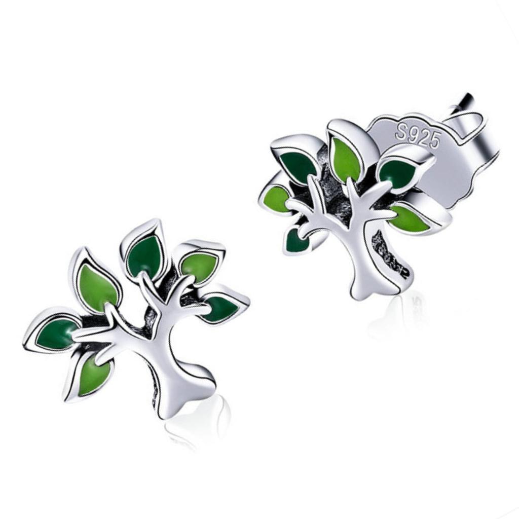 Silver Earrings Green TREES Studs Silver 925 As a Gift