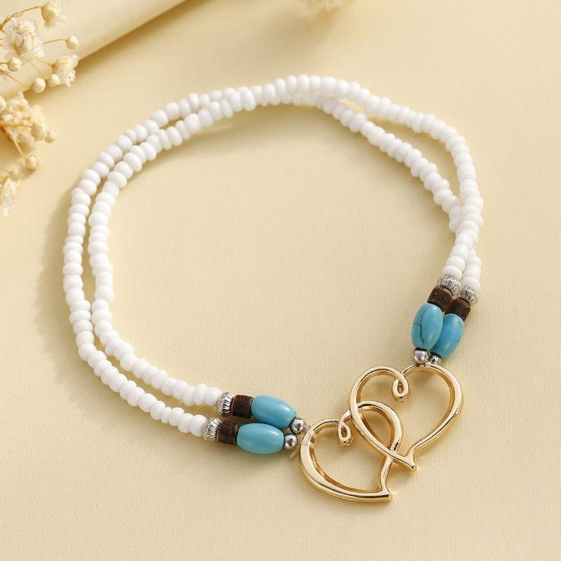 Beach Resort Wind Double Rice Bead Foot Chain Double Love Beaded Necklace Turquoise Necklace Bracelet Body Chain Combination Female
