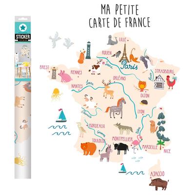 [R3406] - Multicolored 'Ma Petite Carte De France' Sticker Sheet - 50x70 Cm