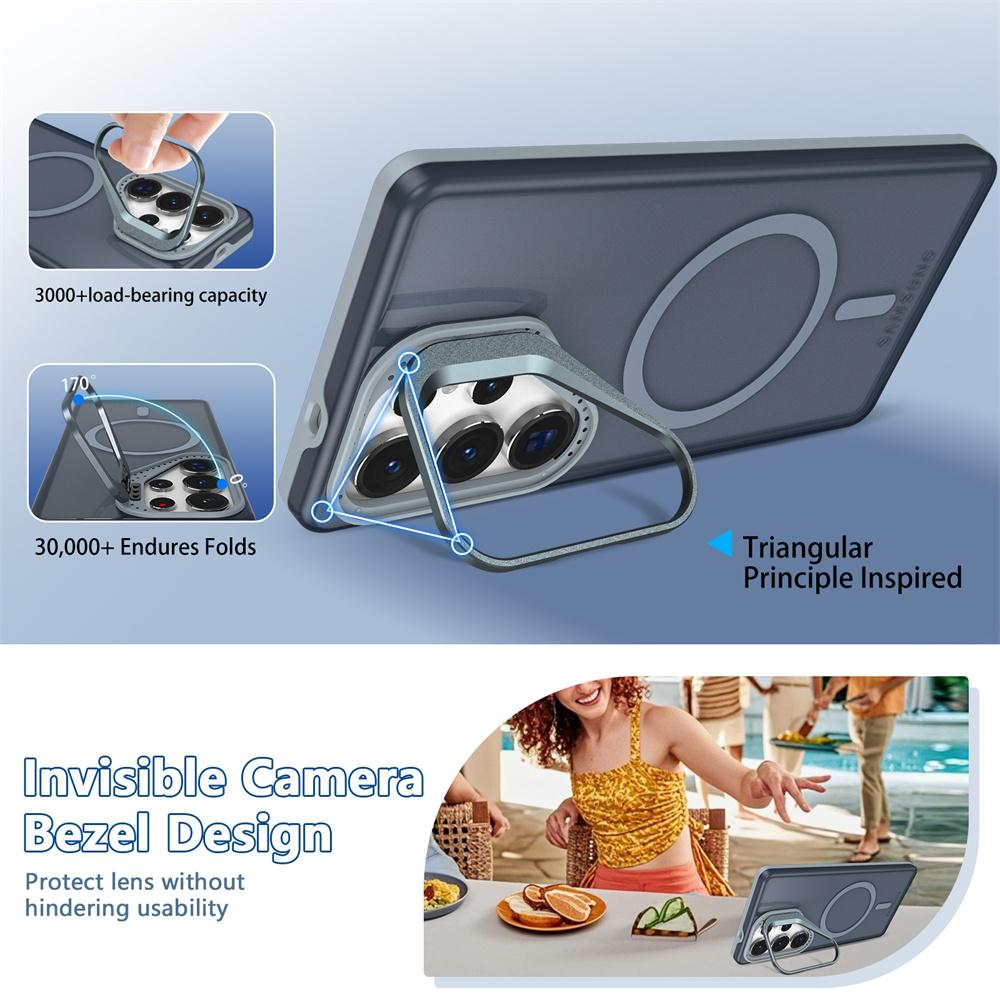 Metal Lens Stand Magnetic Magsafe Phone Case for Samsung S25 Edge S23 Plus FE S24 Ultra Quality Shockproof Wireless Charge Cover