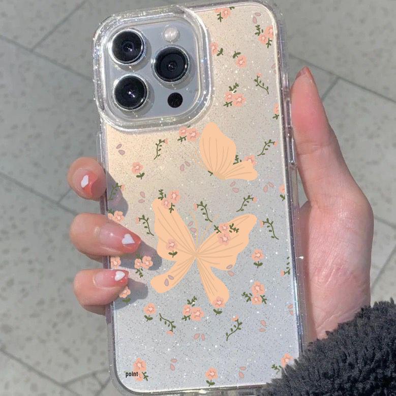 

Butterfly Flower Glitter Soft Case for Apple 16 Pro Max/13/14/15/15 Pro iPhone 15 Plus