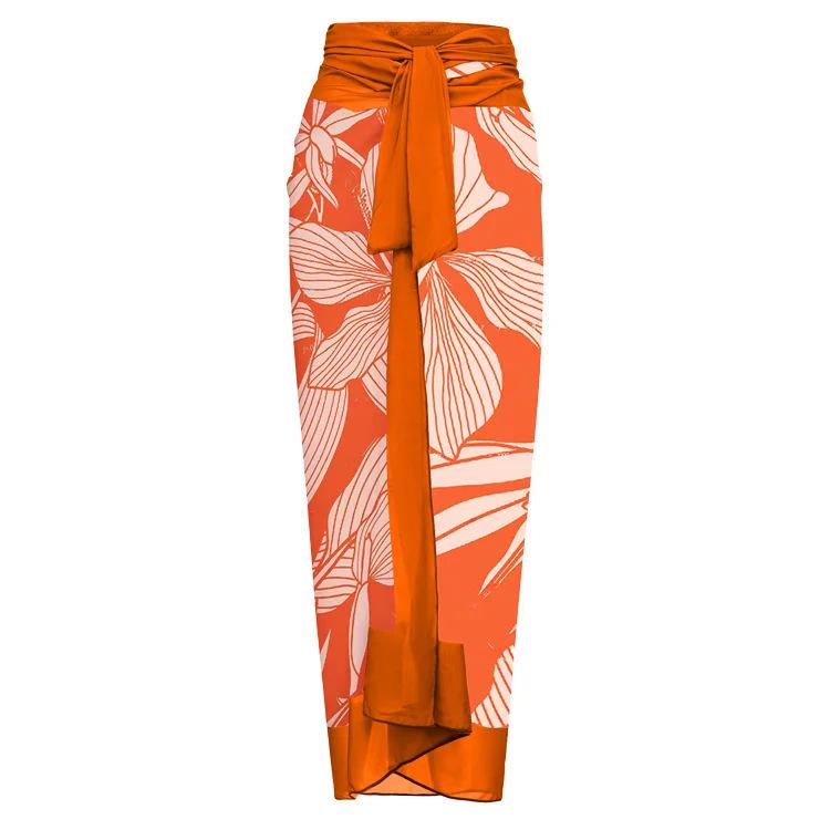 One-piece Swimsuit Lace-up Printed One-piece Swimsuit and Wrap Skirt Set Huludao Swimsuit One size fits all